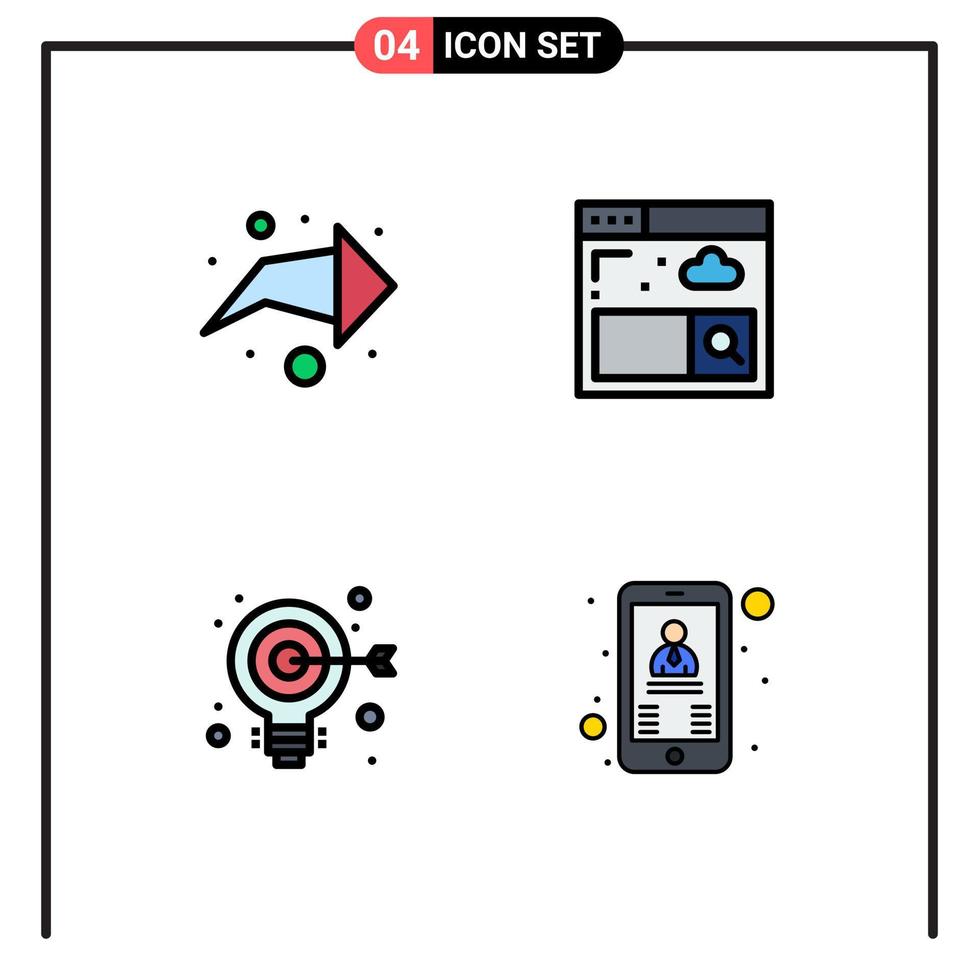 modern uppsättning av 4 fylld linje platt färger pictograph av pil webb browser Glödlampa telefon redigerbar vektor design element