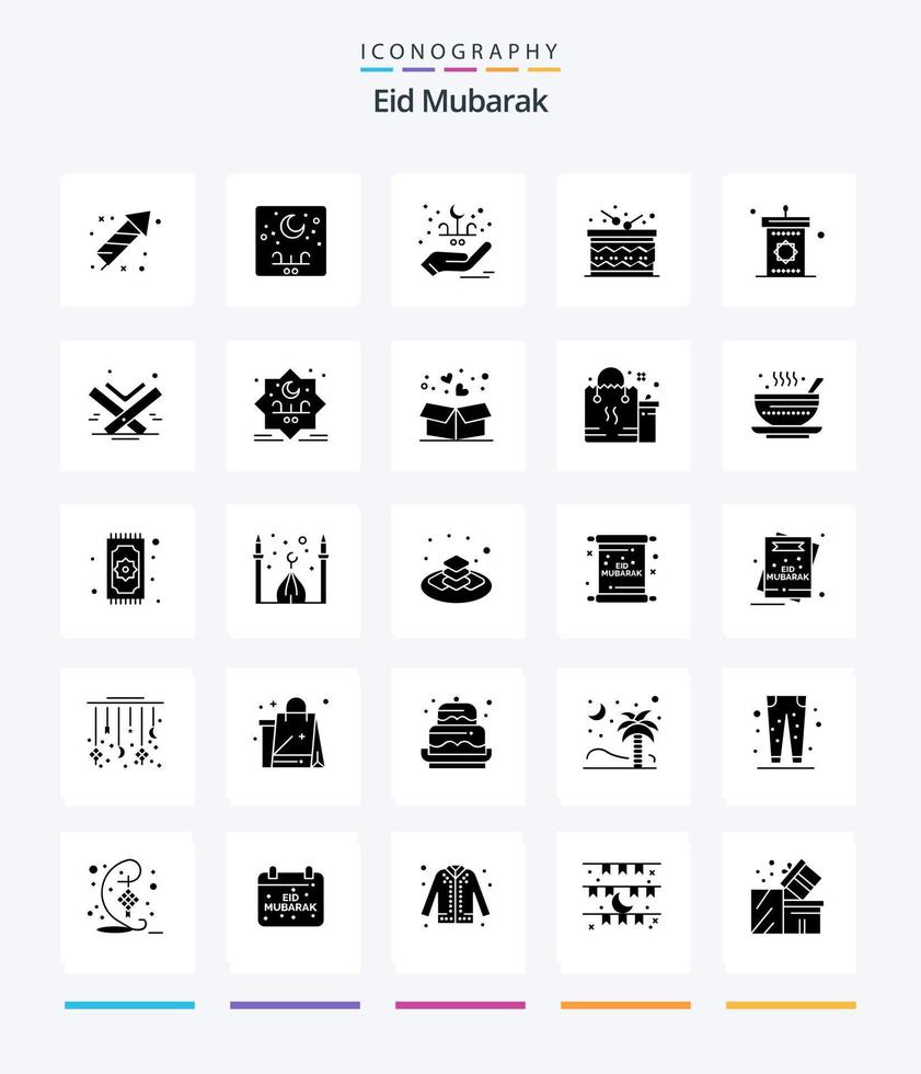 kreativ eid mubarak 25 glyf fast svart ikon packa sådan som Lycklig. trumma. arabiska. firande. hand vektor