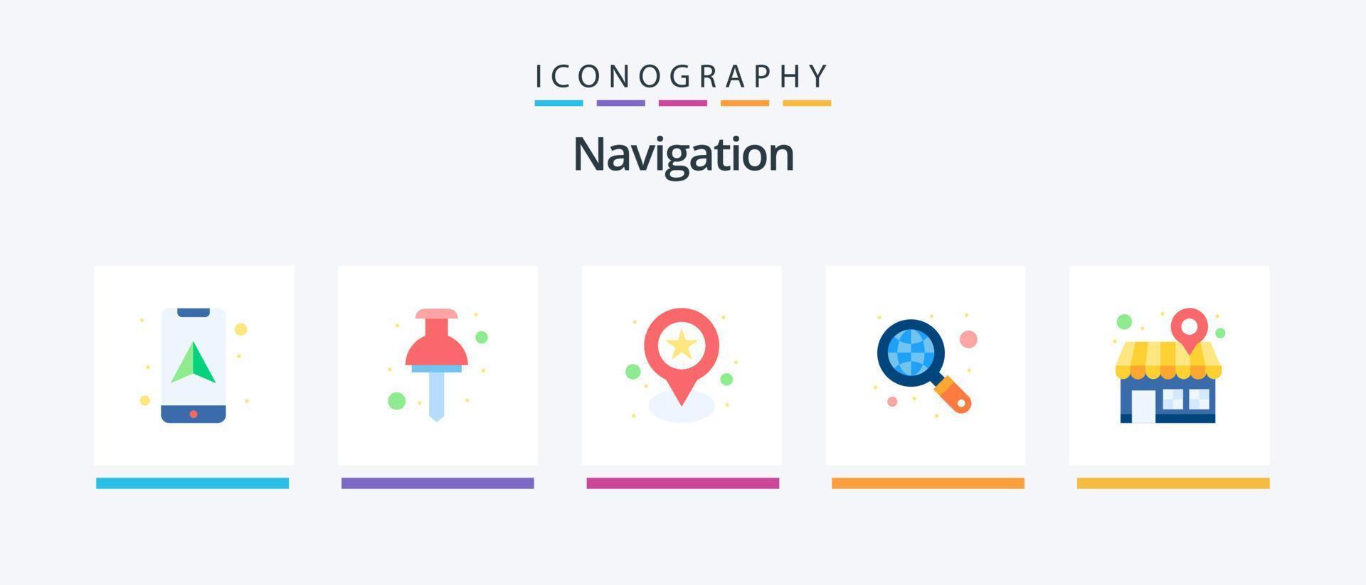 Navigation eben 5 Symbol Pack einschließlich . Geschäft. Standort. Standort. suchen. kreativ Symbole Design vektor