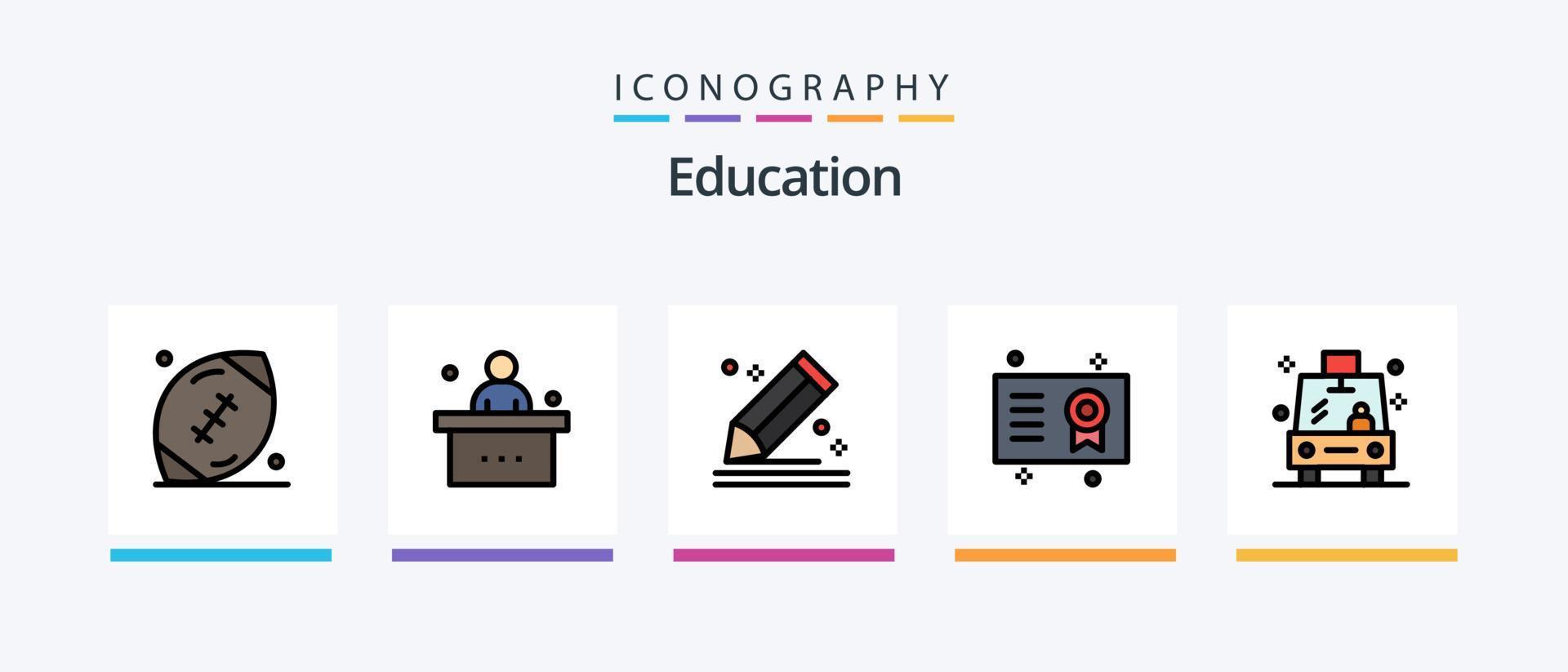 Bildung Linie gefüllt 5 Symbol Pack einschließlich Bleistift. komponieren. Brille. Scheibe. Papier. kreativ Symbole Design vektor