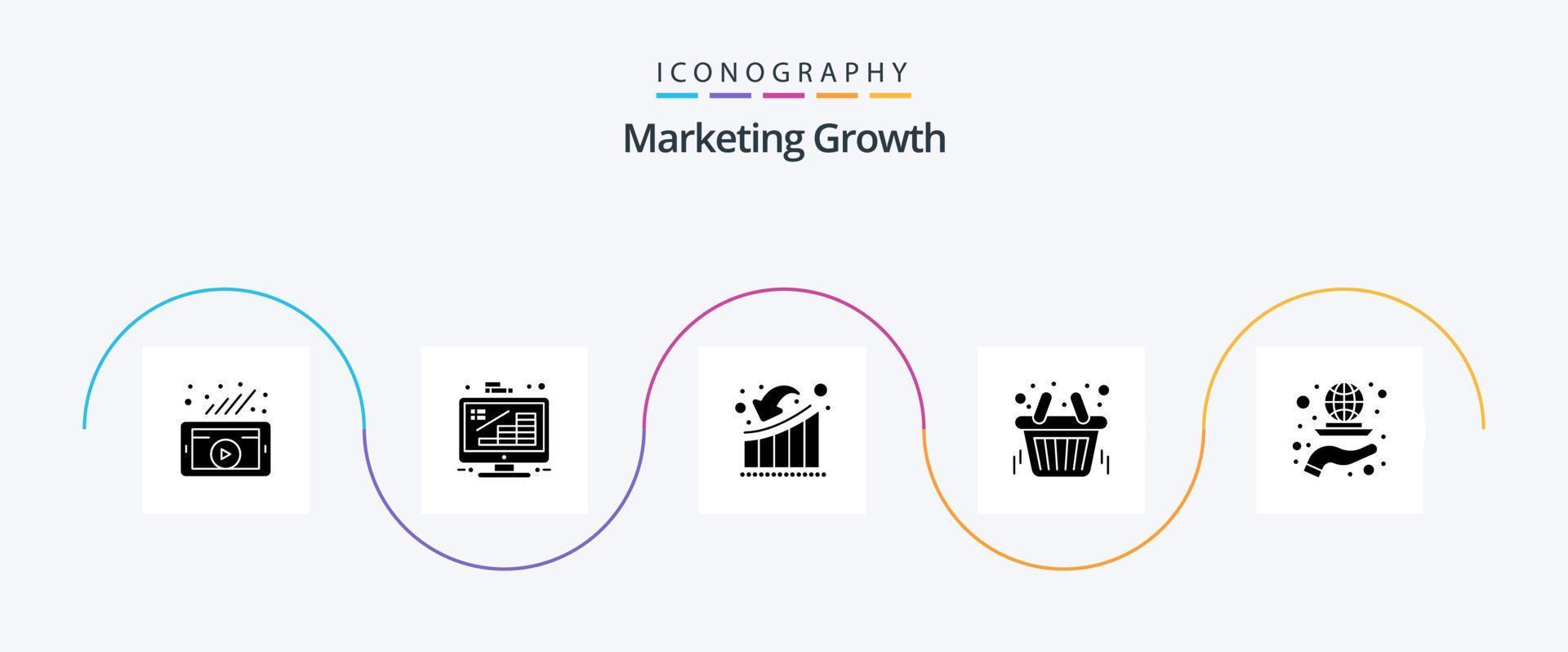 Marketing Wachstum Glyphe 5 Symbol Pack einschließlich speichern. Einkaufen. Management. Korb. Wachstum vektor