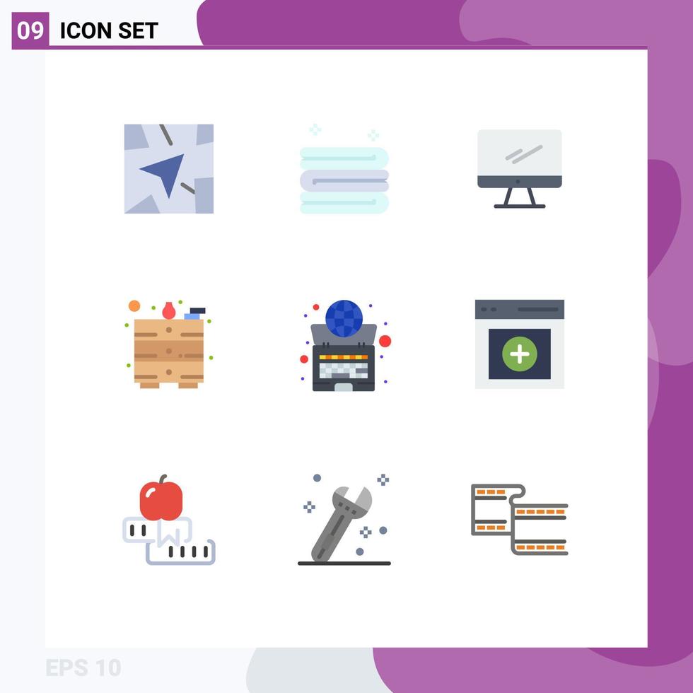 mobil gränssnitt platt Färg uppsättning av 9 piktogram av systemet klot enhet global kontor redigerbar vektor design element