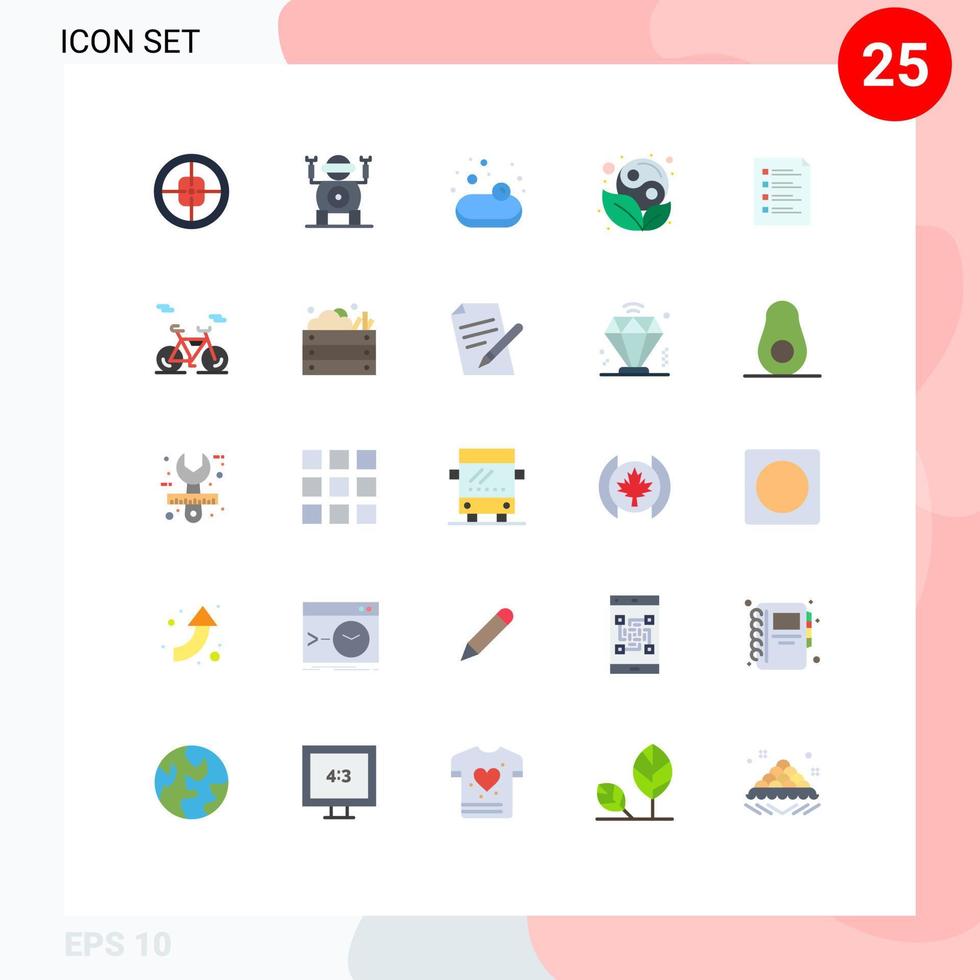 modern uppsättning av 25 platt färger pictograph av fil checklista soppa blad yang redigerbar vektor design element