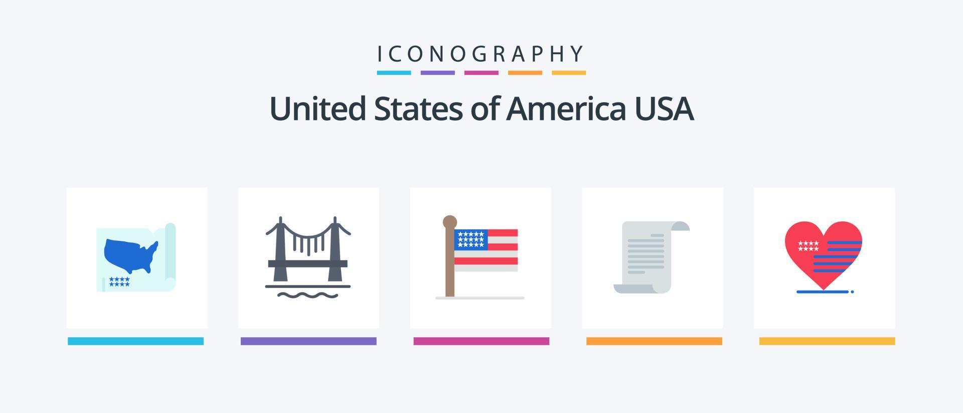 USA platt 5 ikon packa Inklusive kärlek. usa. flagga. amerikansk. fil. kreativ ikoner design vektor