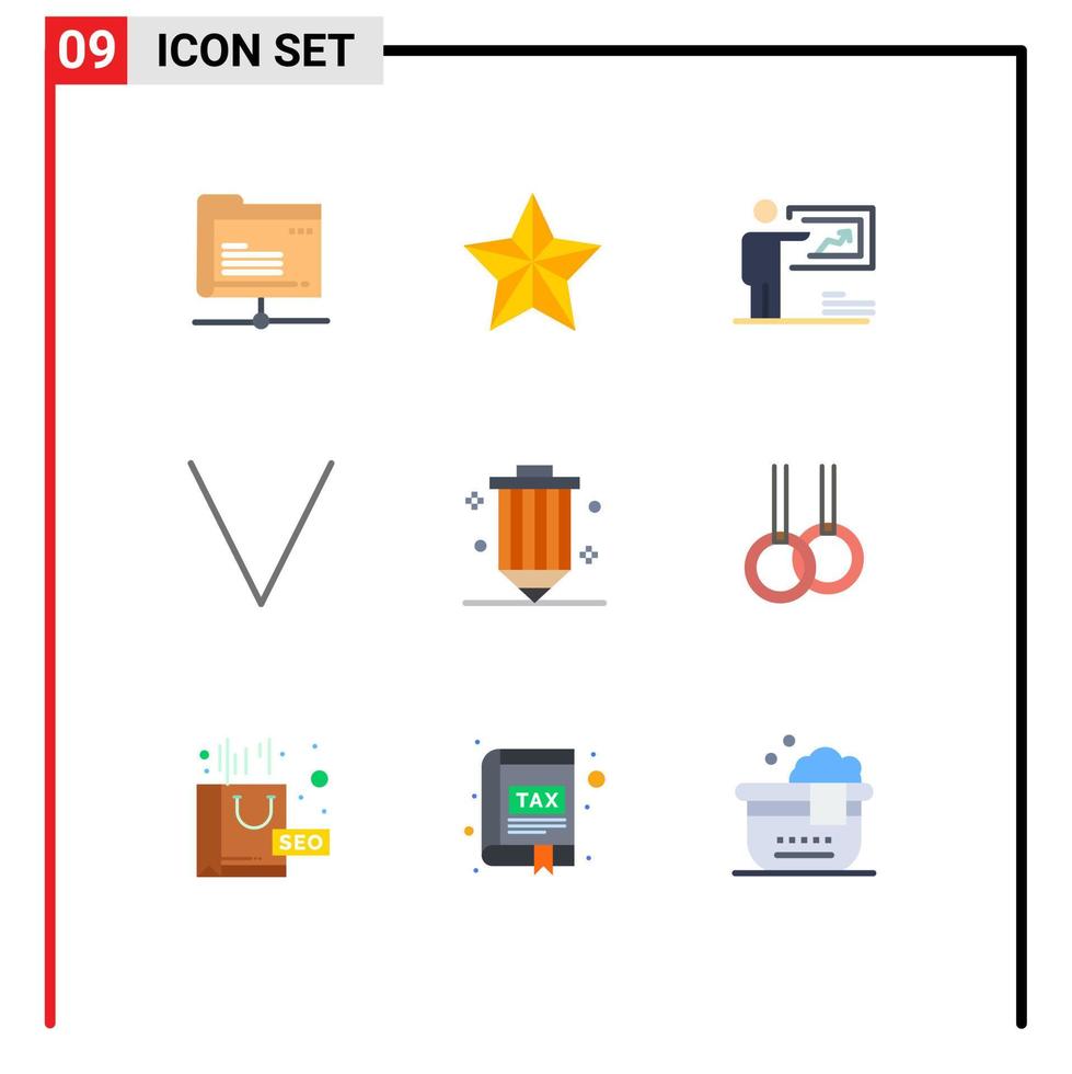 piktogram uppsättning av 9 enkel platt färger av design ner presentation botten man redigerbar vektor design element