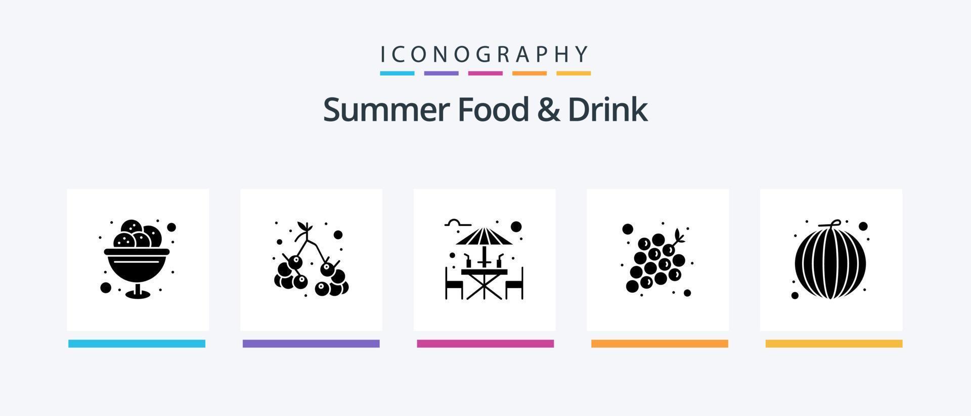 sommar mat och dryck glyf 5 ikon packa Inklusive grönsak. frukter. vin. vindruvor. dryck. kreativ ikoner design vektor