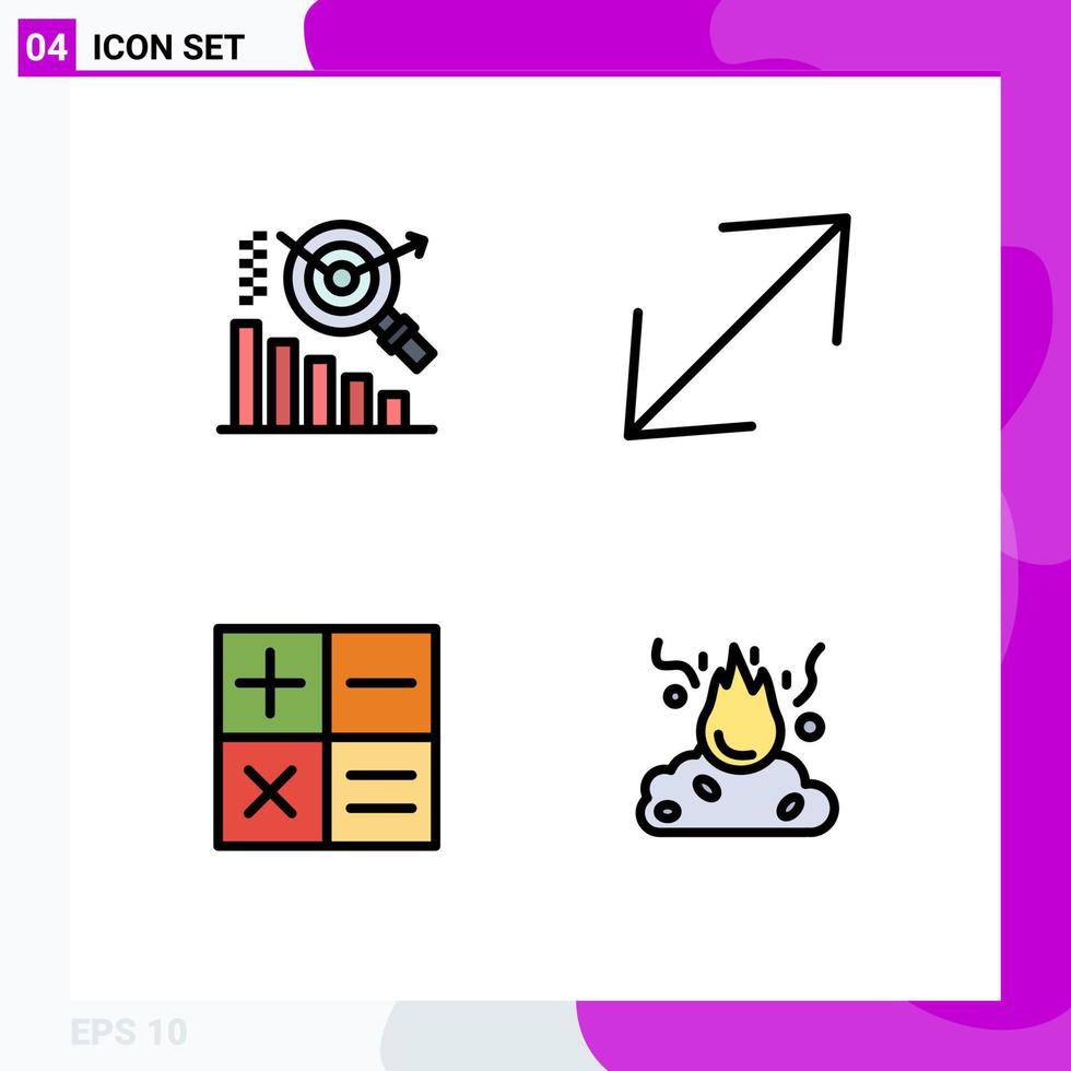 redigerbar vektor linje packa av 4 enkel fylld linje platt färger av företag bränna pil kalkylator sopor redigerbar vektor design element