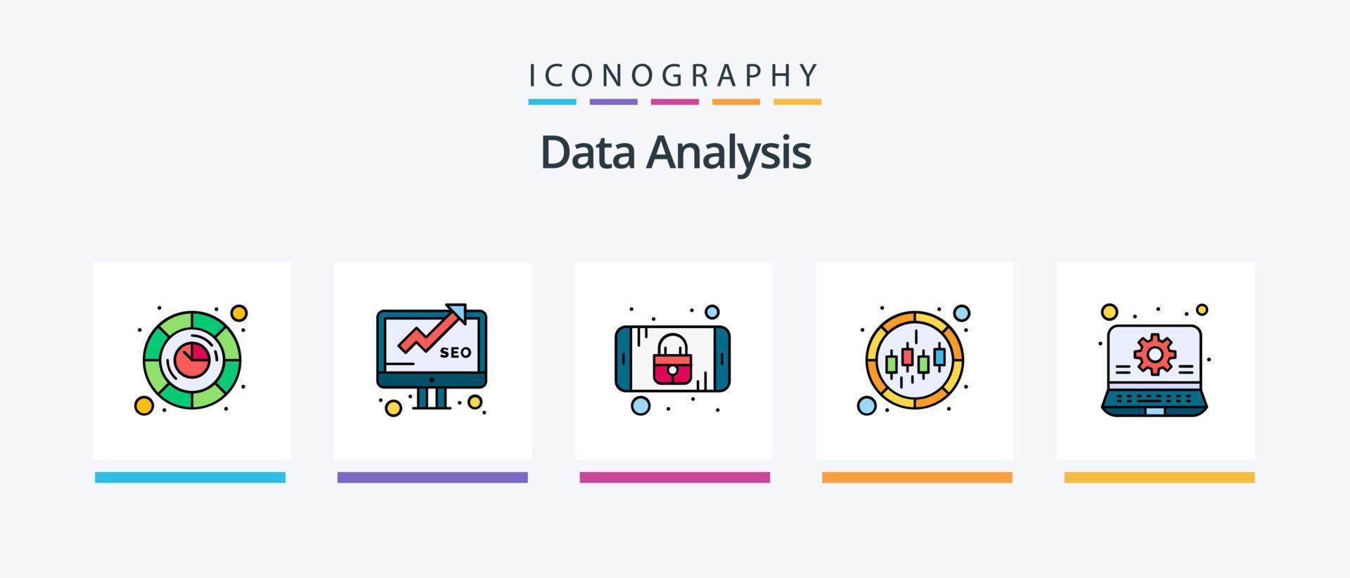 data analys linje fylld 5 ikon packa Inklusive dokumentera. dokumentera. Diagram. data. analyser. kreativ ikoner design vektor