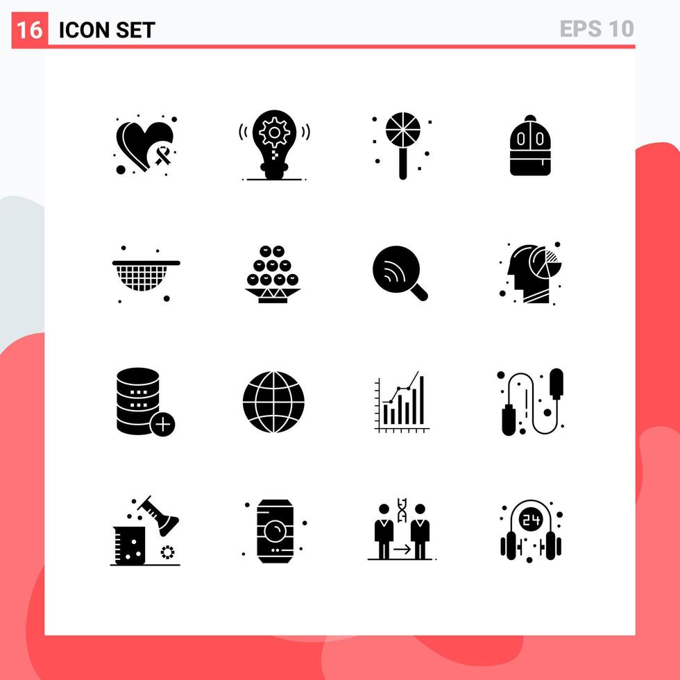 uppsättning av 16 modern ui ikoner symboler tecken för mat sil godis läsa ryggsäck redigerbar vektor design element