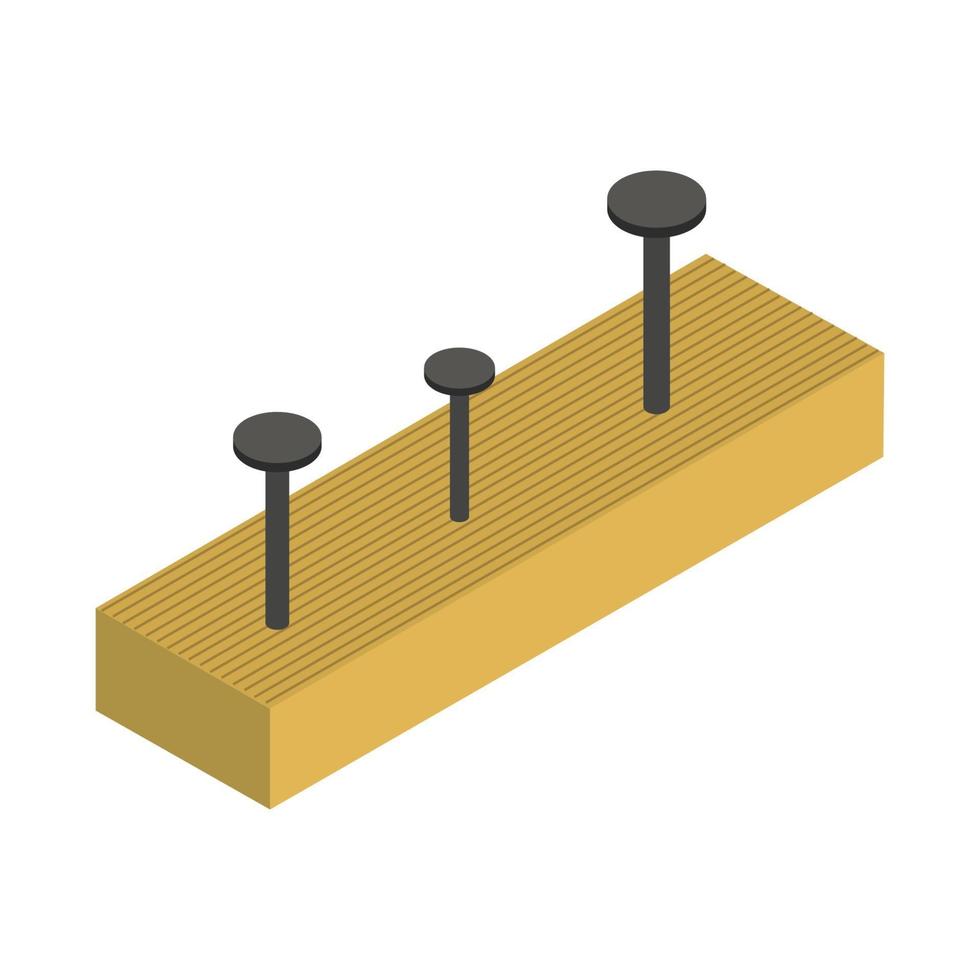 Nägel auf Holz isometrisch auf weißem Hintergrund vektor
