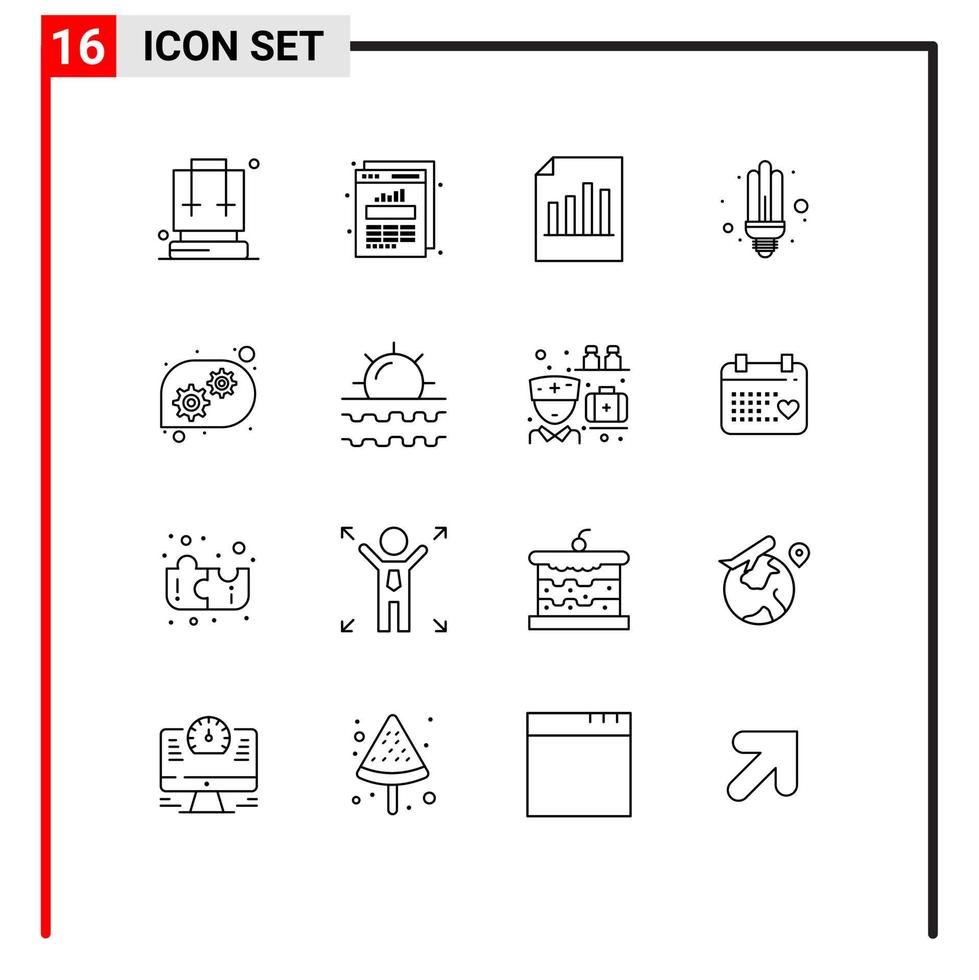 piktogram uppsättning av 16 enkel konturer av redskap sparare dokumentera energi ark redigerbar vektor design element