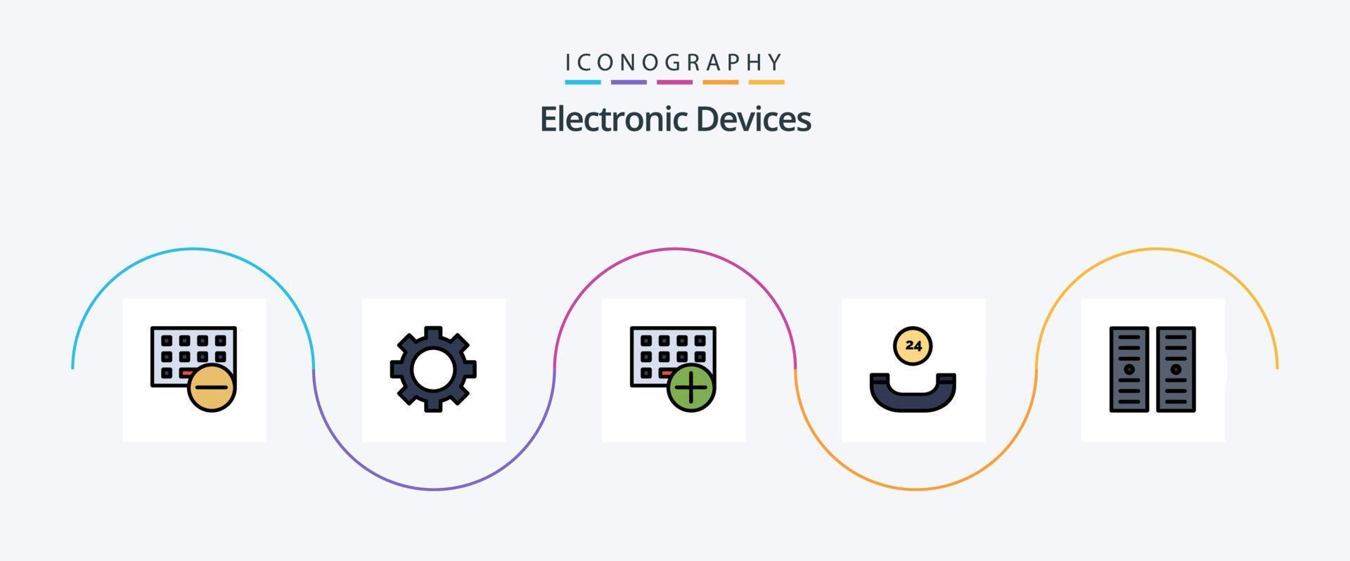 Geräte Linie gefüllt eben 5 Symbol Pack einschließlich Daten Center. Forderung. Technologie. alle Zeit. Gadget vektor