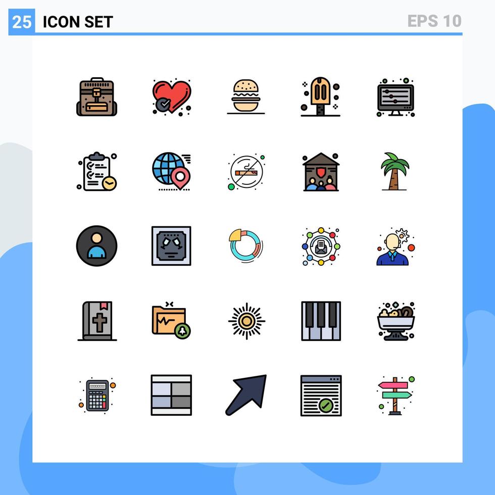 grupp av 25 fylld linje platt färger tecken och symboler för utjämnare is tycka om grädde USA redigerbar vektor design element