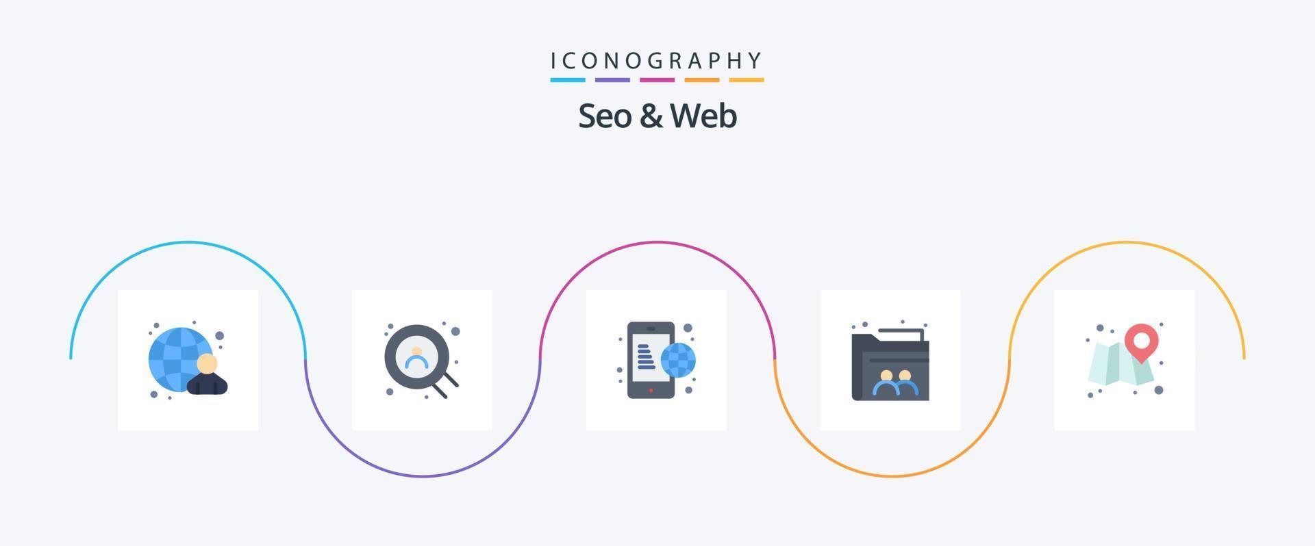 seo och webb platt 5 ikon packa Inklusive Karta. webb. kommunikation. mapp. användare vektor