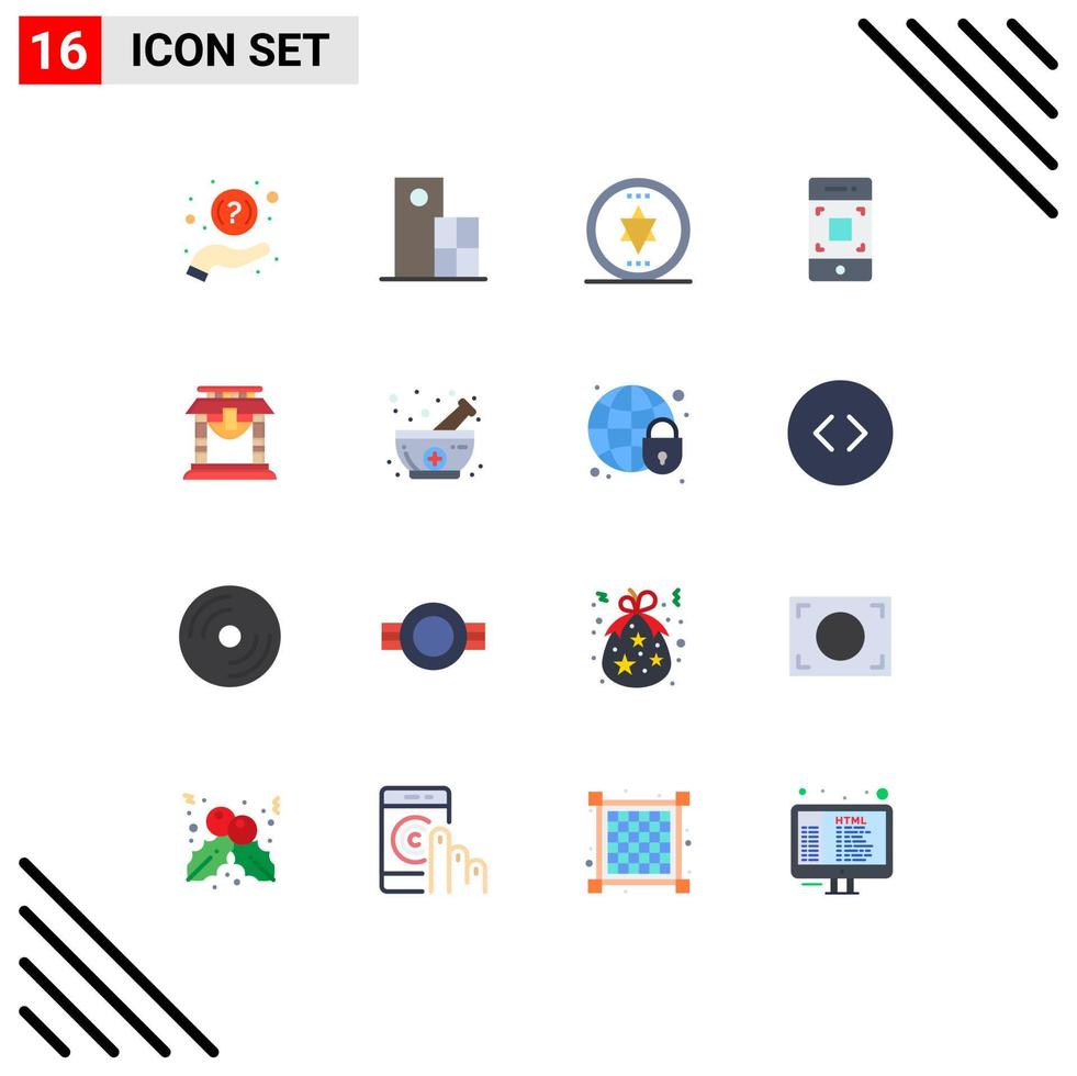 modern uppsättning av 16 platt färger pictograph av bro teknologi strukturera smartphone kamera redigerbar packa av kreativ vektor design element