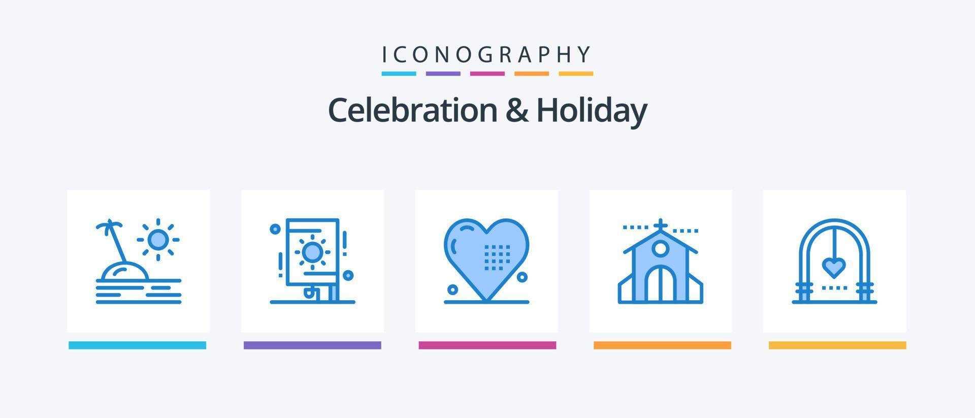 firande och Semester blå 5 ikon packa Inklusive bröllop. händelse. firande. kyrka. kärlek. kreativ ikoner design vektor