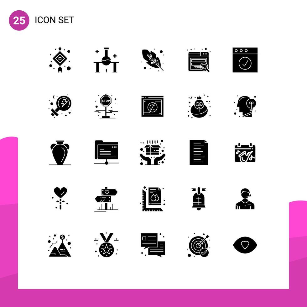 Pack von 25 kreativ solide Glyphen von Mac App Wissenschaft Labor Webseite Suche editierbar Vektor Design Elemente