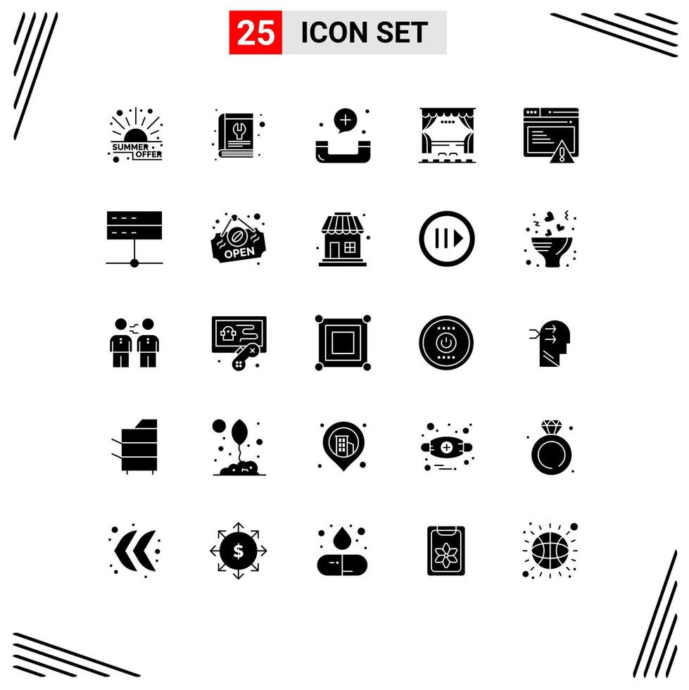 solide Glyphe Pack von 25 Universal- Symbole von Film Kino Werkzeug Vorhang Fitness editierbar Vektor Design Elemente