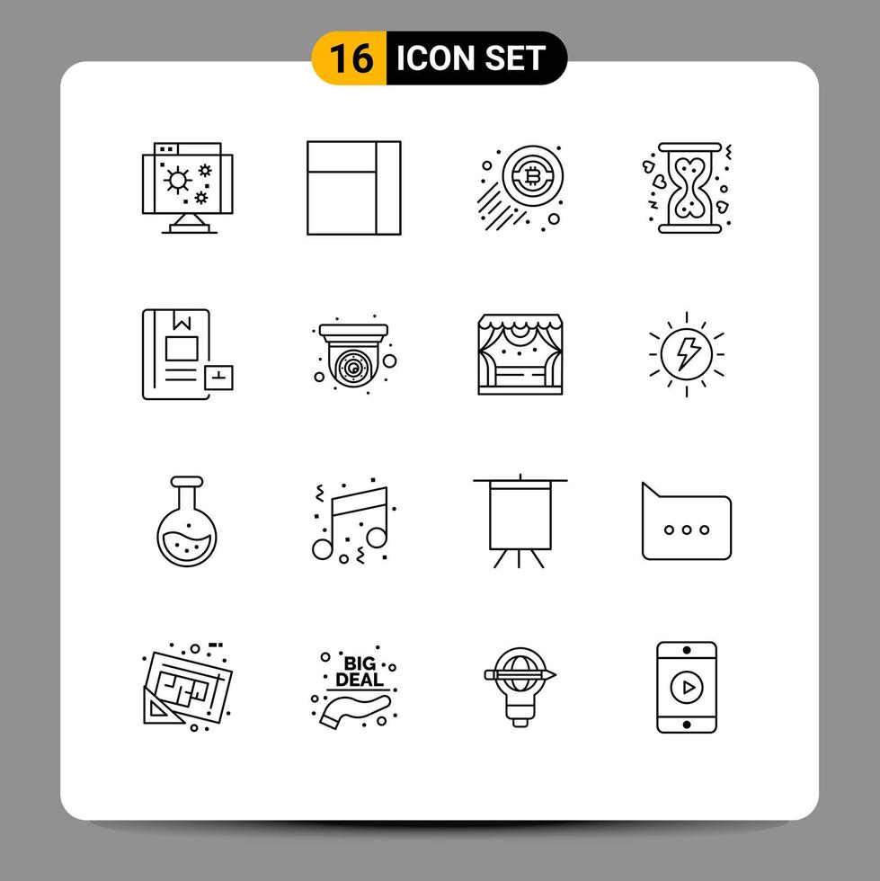 Gliederung Pack von 16 Universal- Symbole von Lernen Bildung Wirtschaft e Sanduhr editierbar Vektor Design Elemente