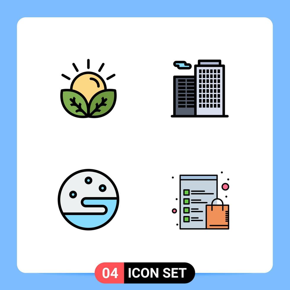 modern uppsättning av 4 fylld linje platt färger och symboler sådan som lantbruk natt jordbruk byggnad kolla upp lista redigerbar vektor design element