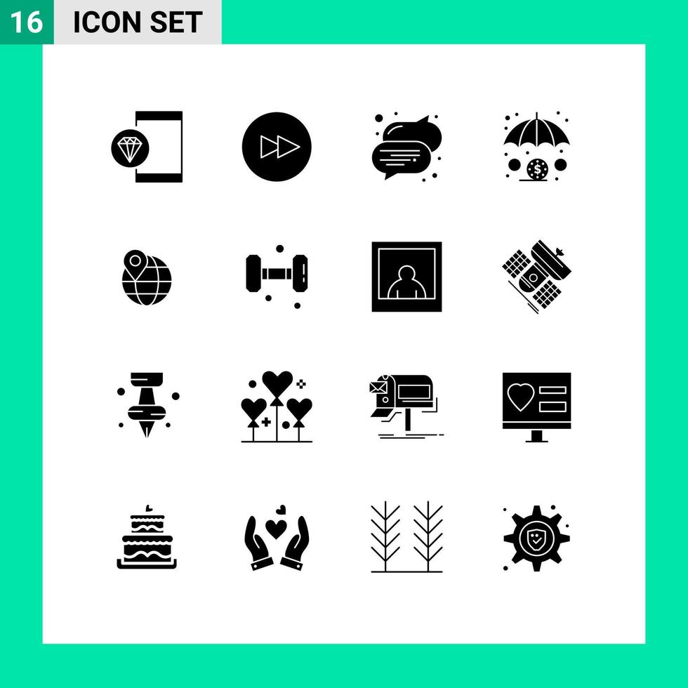 modern uppsättning av 16 fast glyfer pictograph av internet Karta bubbla plats försäkring redigerbar vektor design element