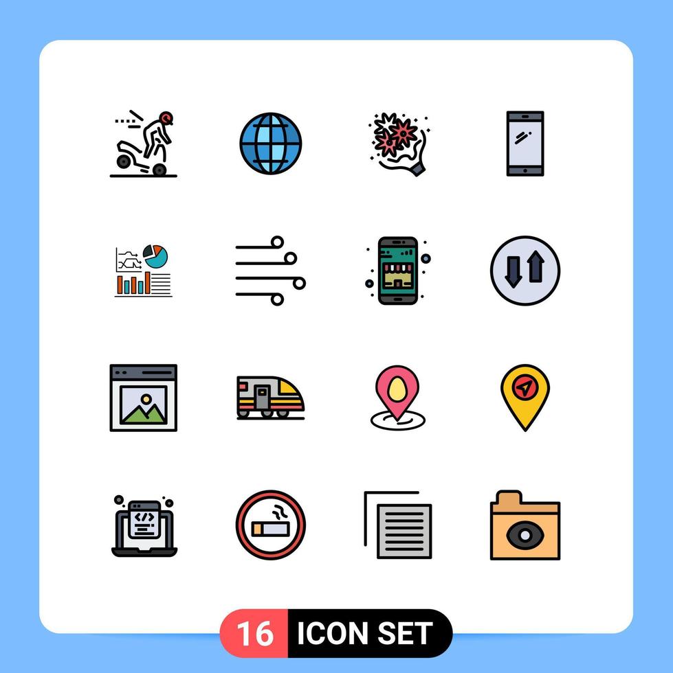 16 Benutzer Schnittstelle eben Farbe gefüllt Linie Pack von modern Zeichen und Symbole von Graph huawei Blume Handy, Mobiltelefon Telefon editierbar kreativ Vektor Design Elemente