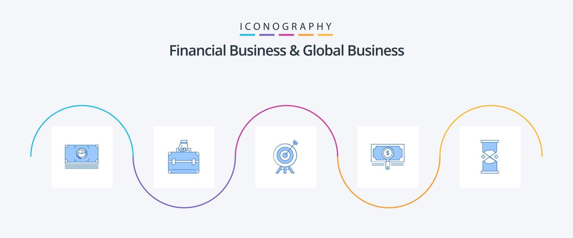 finansiell företag och global företag blå 5 ikon packa Inklusive timglas. lån. mål. Sök. pengar vektor