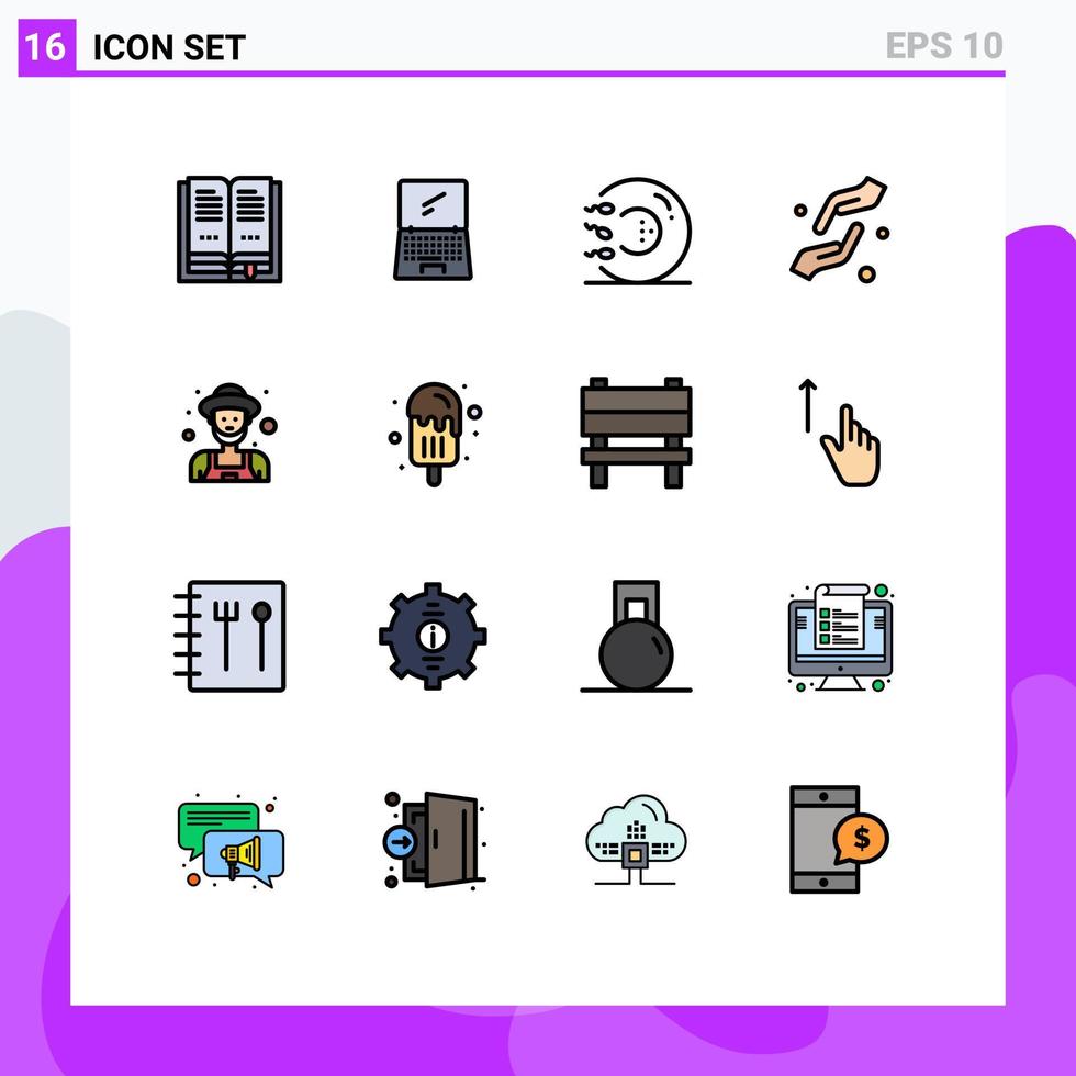 16 universell platt Färg fylld rader uppsättning för webb och mobil tillämpningar shahada händer sperma tro medicin redigerbar kreativ vektor design element