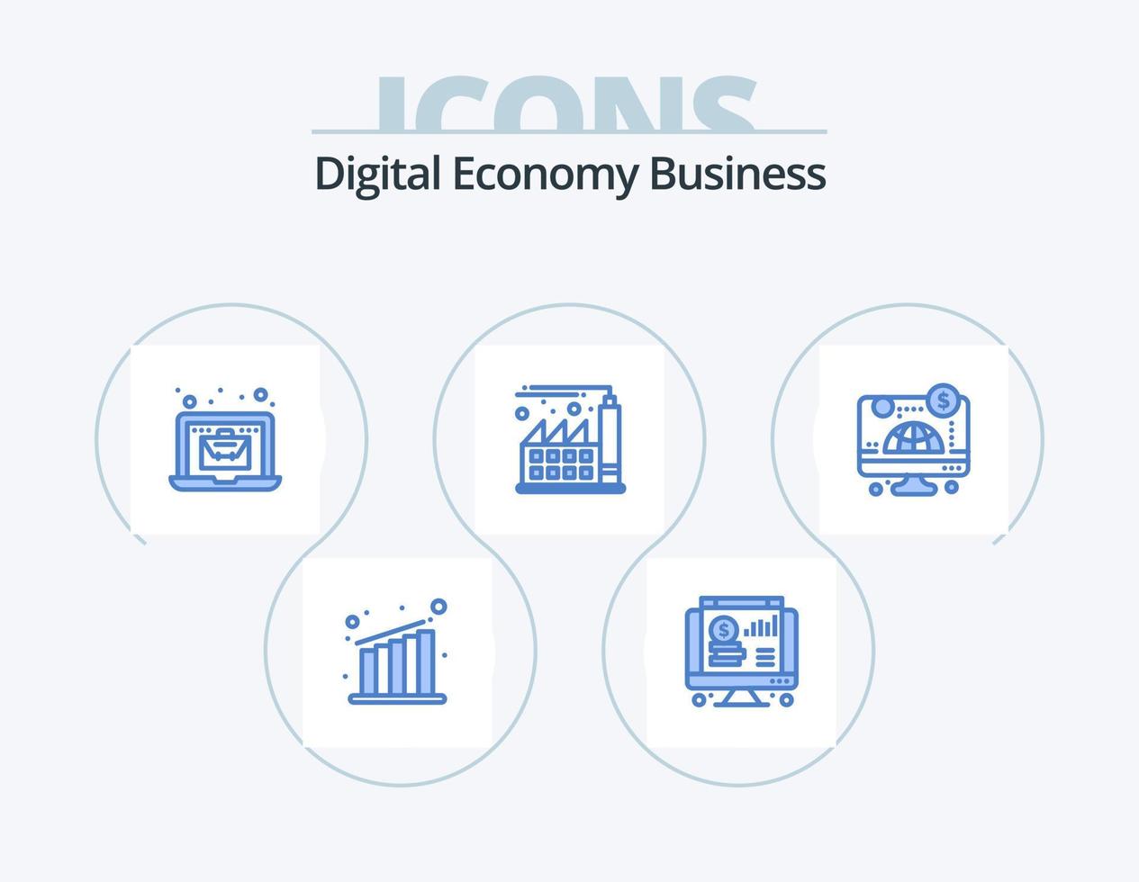 digital ekonomi företag blå ikon packa 5 ikon design. pengar. uppkopplad. bärbar dator. dator. fabrik vektor
