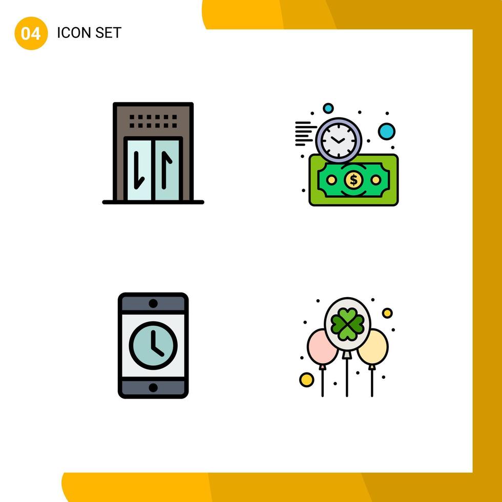 4 universell fylld linje platt Färg tecken symboler av hiss mobil budget uppskatta tid smartphone redigerbar vektor design element