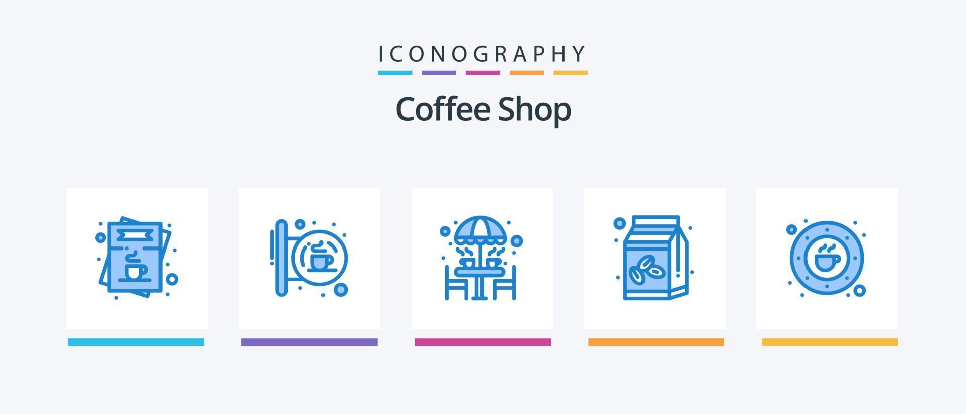 kaffe affär blå 5 ikon packa Inklusive socker skål. kaffe. affär. paraply. möbel. kreativ ikoner design vektor