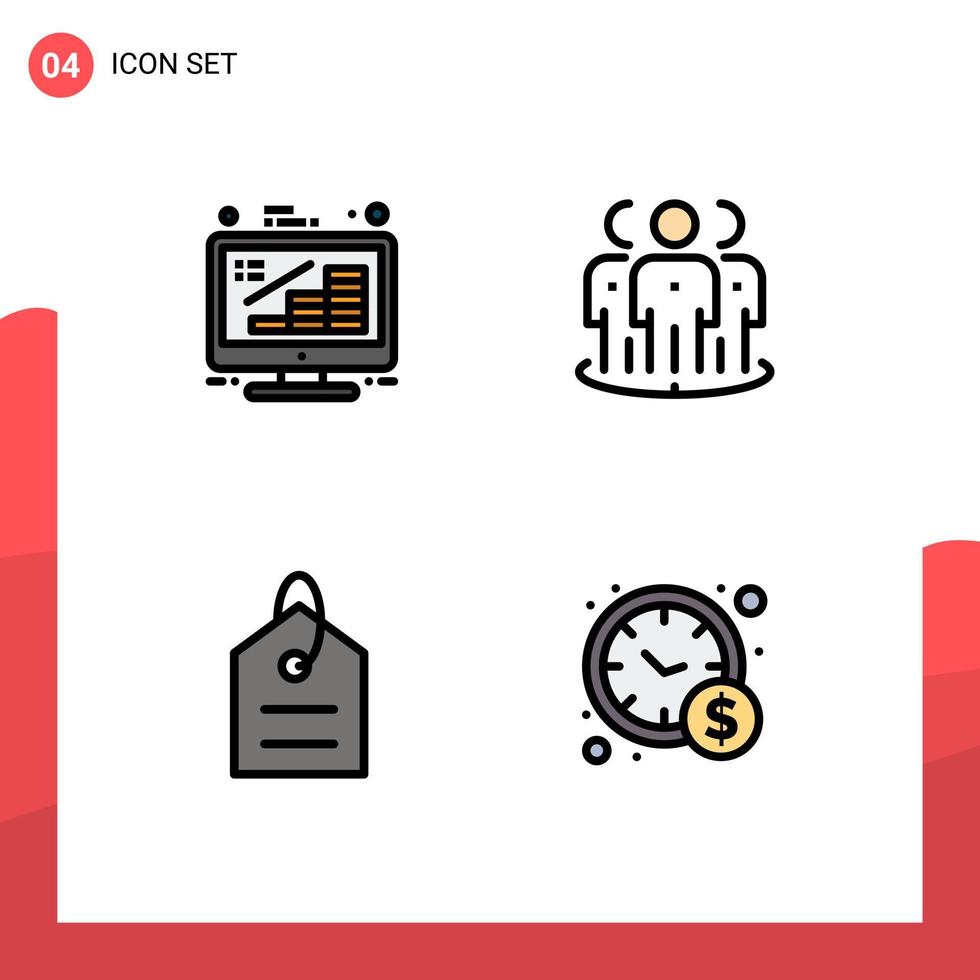 uppsättning av 4 modern ui ikoner symboler tecken för företag marknadsföring tillväxt publik pengar redigerbar vektor design element