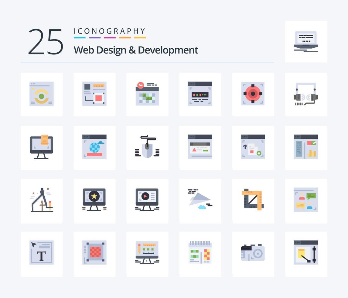 webb design och utveckling 25 platt Färg ikon packa Inklusive Framgång. mål. kalender. främre slutet utveckling. koda vektor