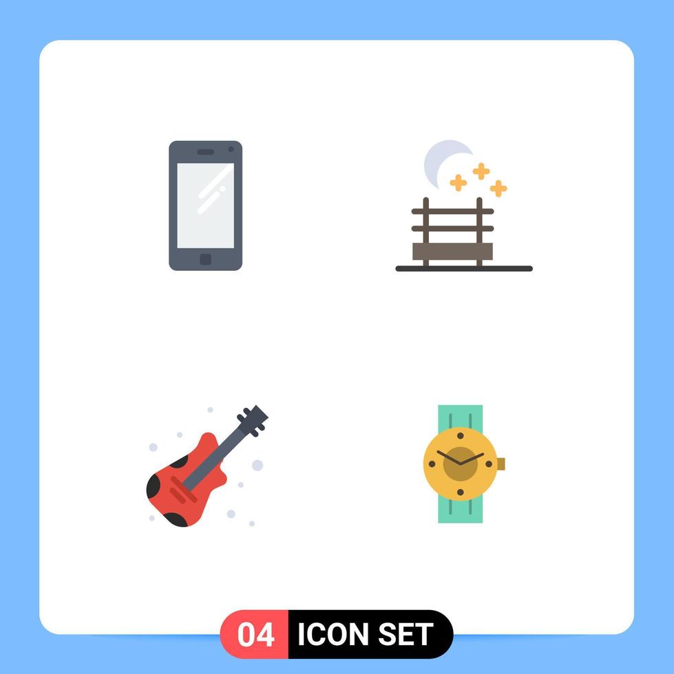 Gruppe von 4 eben Symbole Zeichen und Symbole zum Telefon Musik- huawei Nacht Sitz Clever Uhr editierbar Vektor Design Elemente