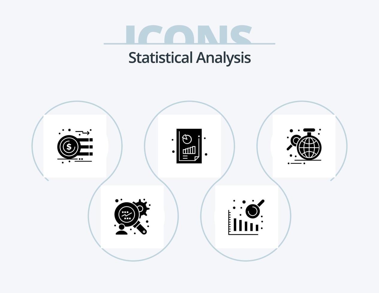 statistisk analys glyf ikon packa 5 ikon design. statistisk. data. pengar. företag. Graf analys vektor