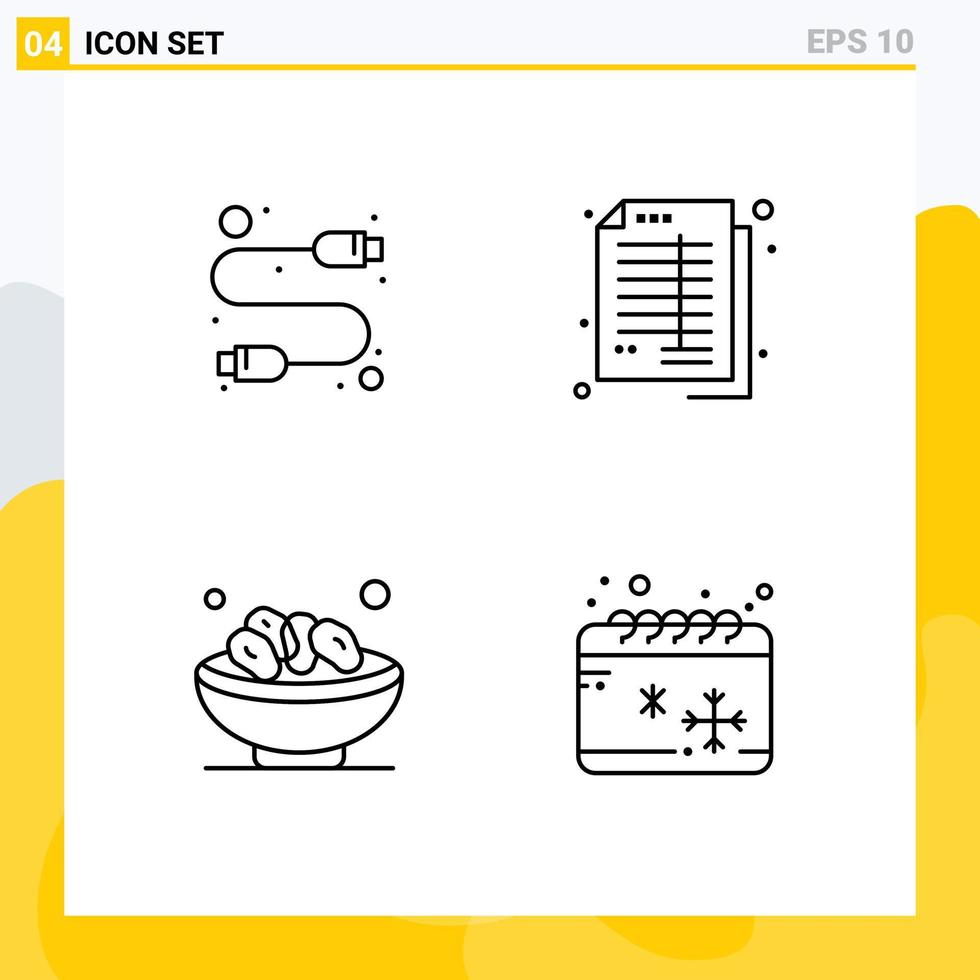 universell ikon symboler grupp av 4 modern fylld linje platt färger av kabel- skål uSB balans islam redigerbar vektor design element