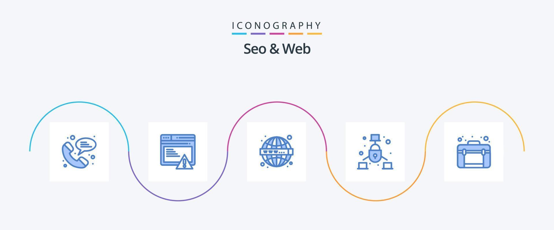 seo och webb blå 5 ikon packa Inklusive resa. väska. webb. säkerhet. internet vektor