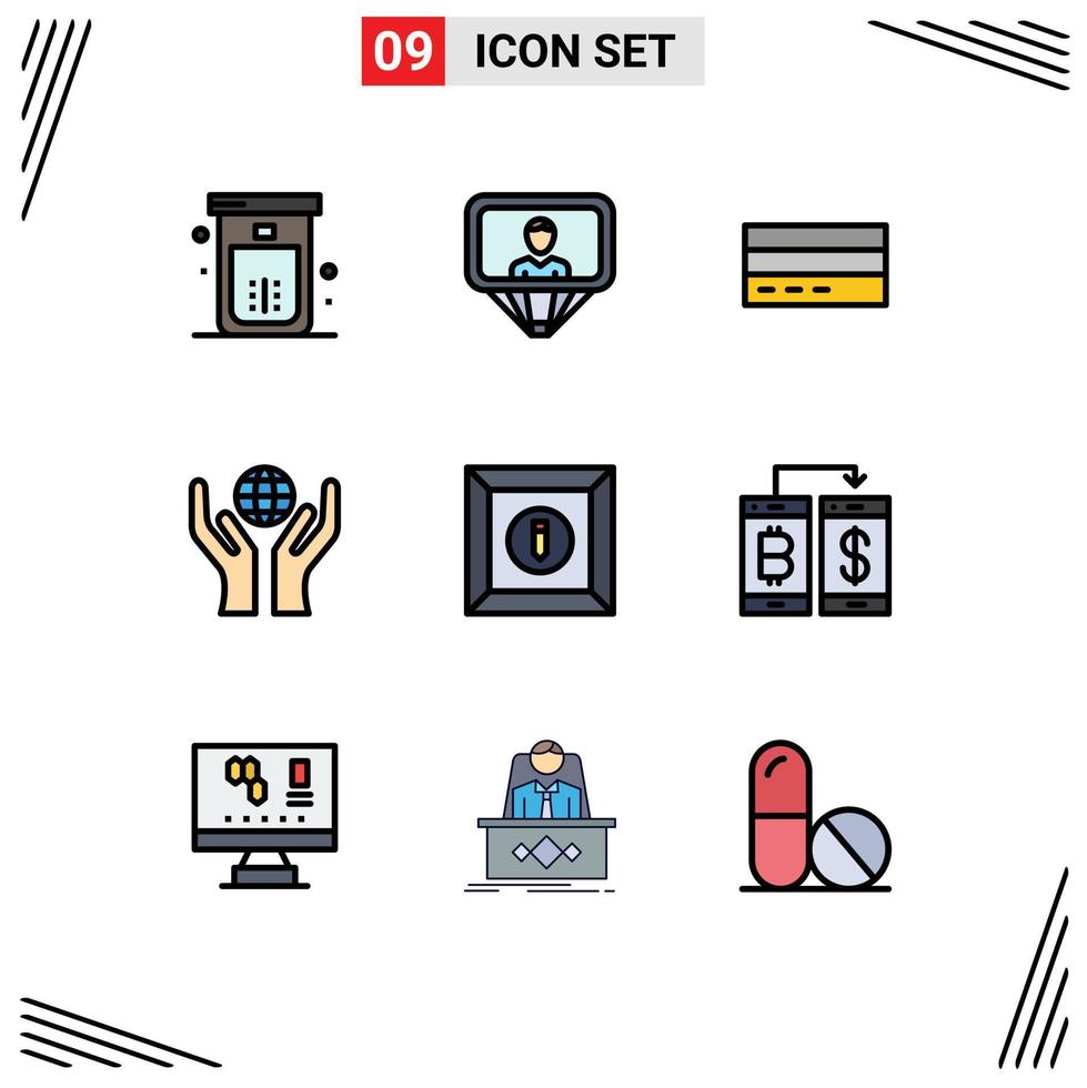 uppsättning av 9 modern ui ikoner symboler tecken för värld vård logga in användare finansiera redigerbar vektor design element