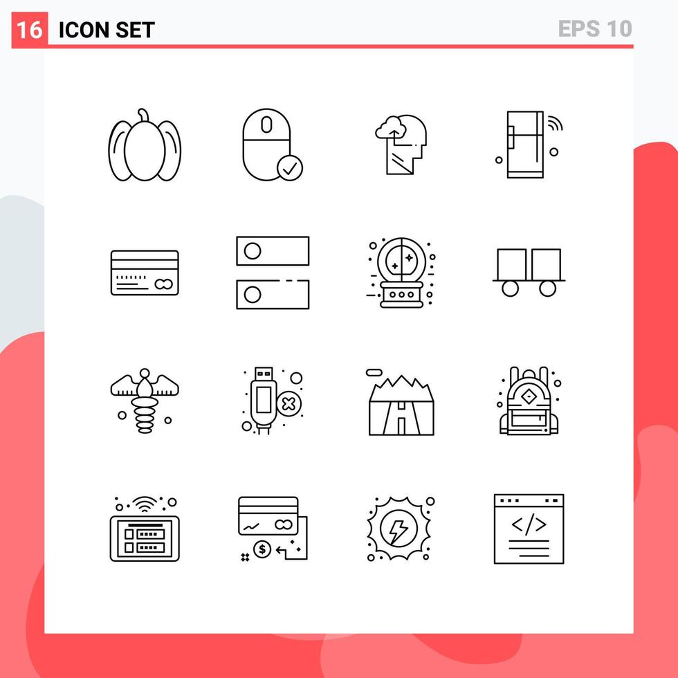 16 universell konturer uppsättning för webb och mobil tillämpningar kreditera saker erfarenhet kylskåp internet redigerbar vektor design element