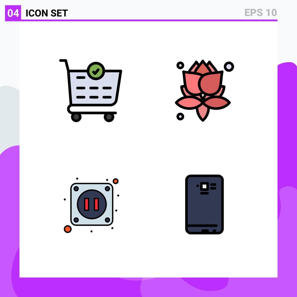 mobil gränssnitt fylld linje platt Färg uppsättning av 4 piktogram av köpa telefon löv elektrisk mobil redigerbar vektor design element