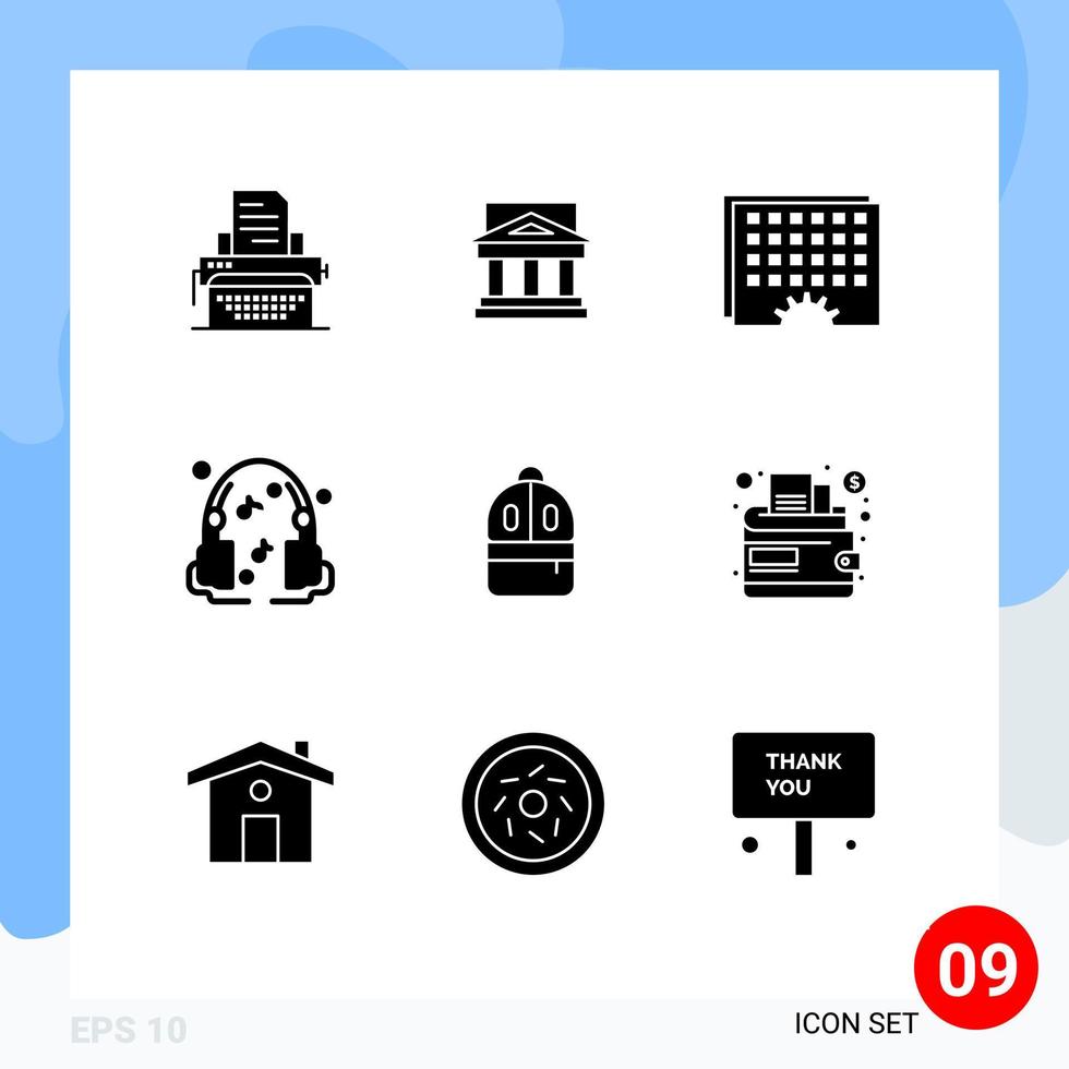 modern uppsättning av 9 fast glyfer pictograph av hörlurar schema egendom bearbetning händelse redigerbar vektor design element