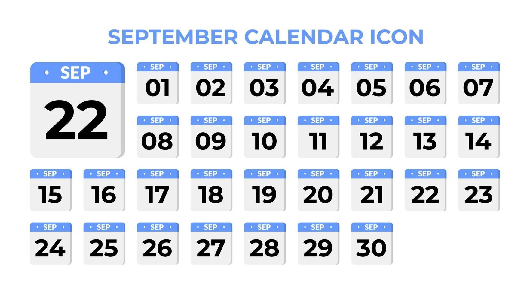 september kalender ikon, inställd på blå vektor