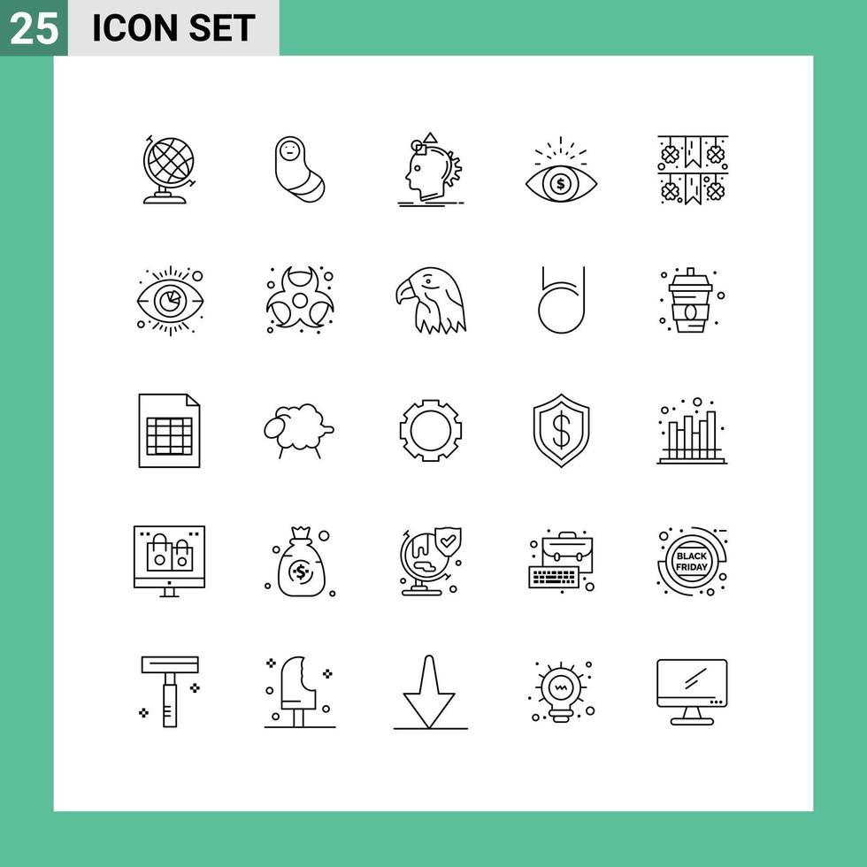 grupp av 25 rader tecken och symboler för öga krans tänka festival investering redigerbar vektor design element