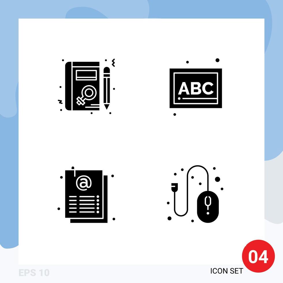 universell ikon symboler grupp av 4 modern fast glyfer av bok e-post inlärning förskola ark redigerbar vektor design element