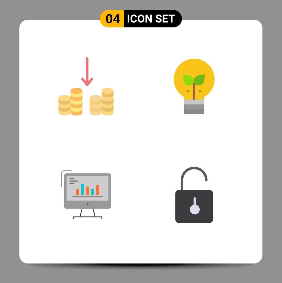 redigerbar vektor linje packa av 4 enkel platt ikoner av kontanter företag eco ljus diagram redigerbar vektor design element