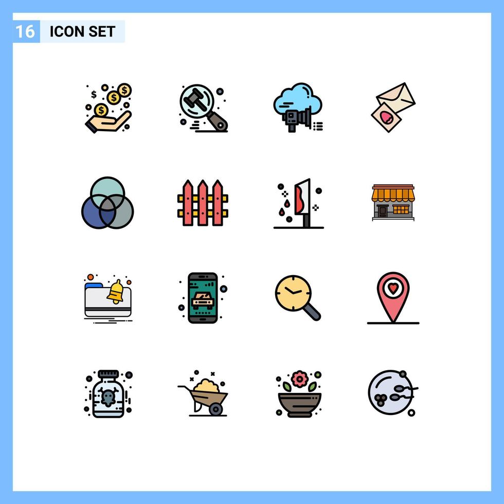 uppsättning av 16 modern ui ikoner symboler tecken för cirklar ägg megafon post meddelande redigerbar kreativ vektor design element