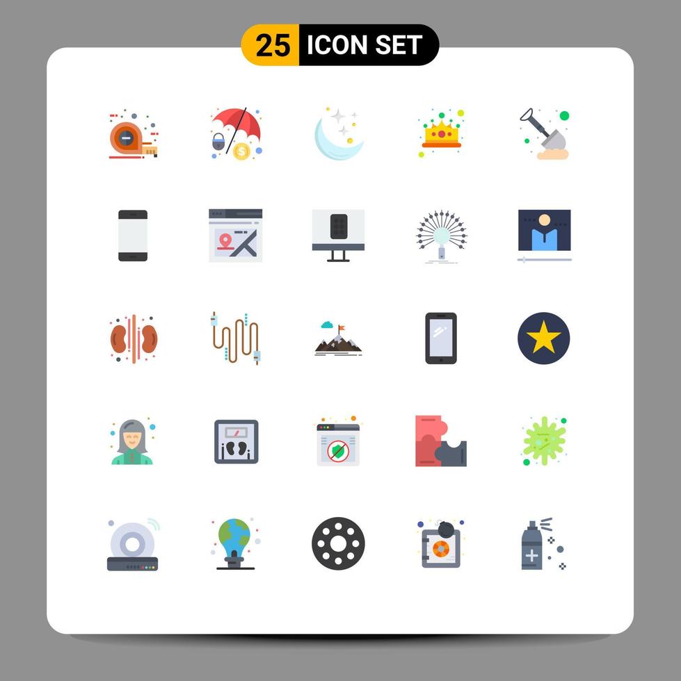 25 användare gränssnitt platt Färg packa av modern tecken och symboler av sand vinnare natt kung krona redigerbar vektor design element