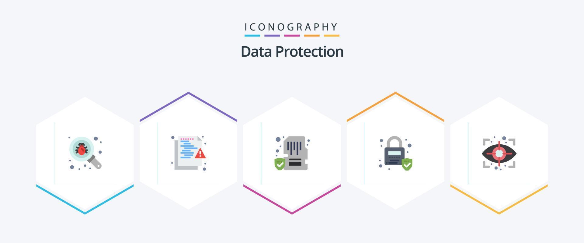 data skydd 25 platt ikon packa Inklusive öga. låst. säkerhet. låsa. minne vektor