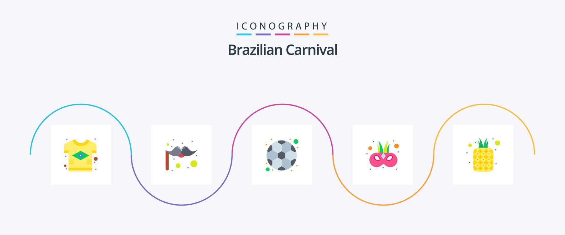 brasiliansk karneval platt 5 ikon packa Inklusive frukt. mask. boll. karneval. bio vektor