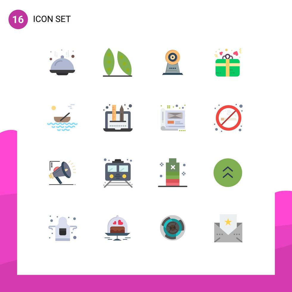 piktogram uppsättning av 16 enkel platt färger av kanoter hjärta kamera närvarande gåva redigerbar packa av kreativ vektor design element
